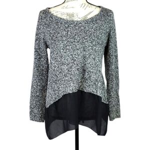 Women's Sweater Gray Marl w/ Black Mesh Trim Tunic Length, Size M
